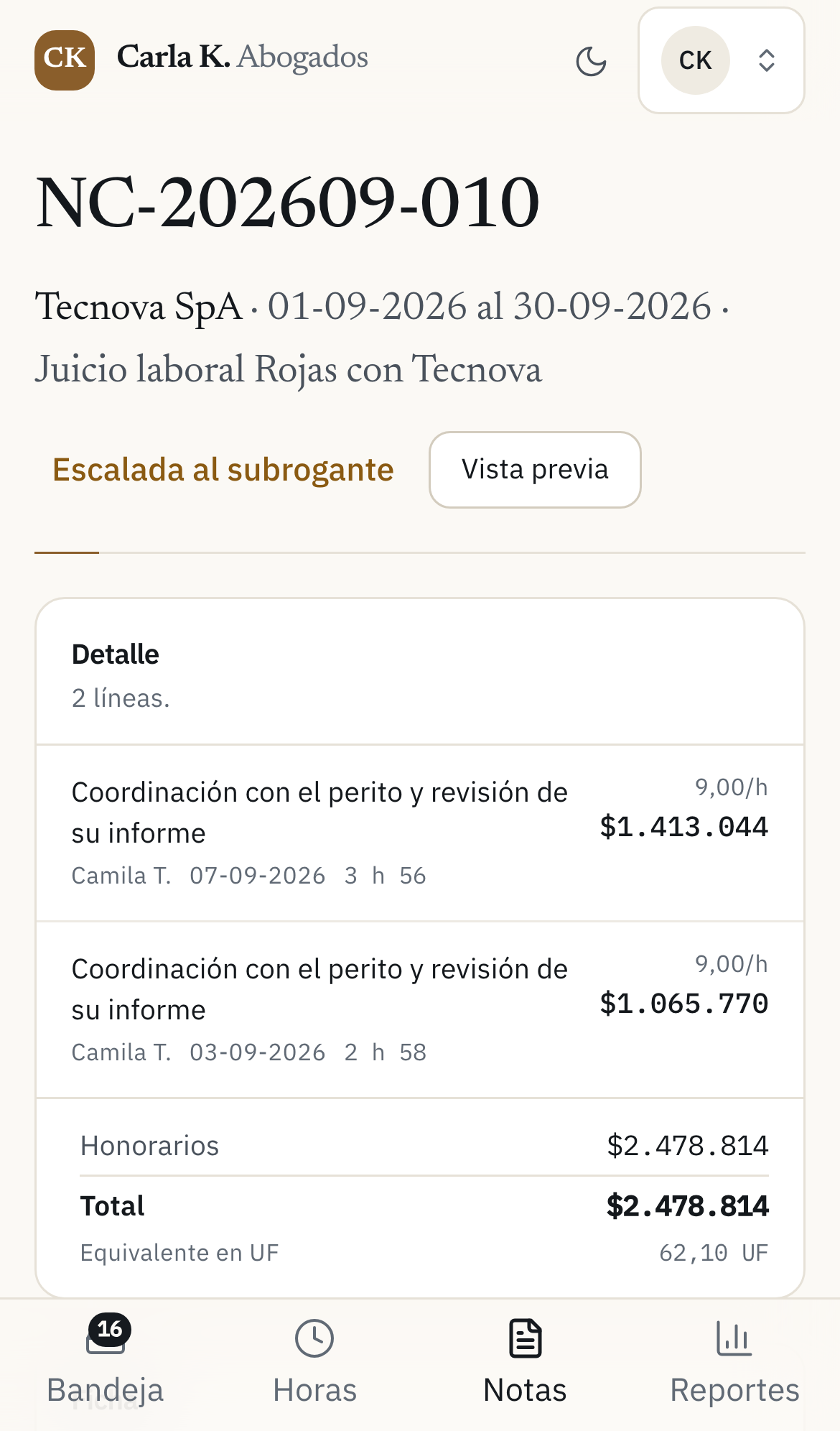 Nota de cobro en el celular